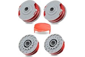 Viilich Paquete de 4 bobinas de desbrozadora compatibles con Flymo, repuesto FLY021 513937190, carretes de nailon estándar de doble alimentación automática, con 1 tapa, cable de desbrozadora