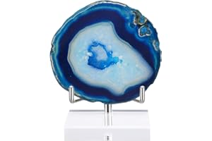 BTSKY Large Size Adjustable Silver Metal Arm Display Stand Easel with Square Acrylic Base, Display Holder for Geodes Rock Mineral Agate Fossil Coral Coin