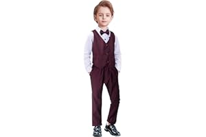 YILAKU Set di Abbigliamento per Bambini e Ragazzi 4 Pezzi Camicia a Maniche Lunghe + Papillon + Gilet + Pantaloni Eleganti Abiti da Cerimonia Smoking da Ragazzo 3-7 Anni