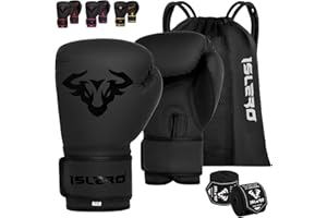 Islero EVO Fitness - Guantes de boxeo negros mate para hombre, saco de boxeo, para mujer, artes marciales, artes marciales, artes marciales, kickboxing, sparring, entrenamiento, guantes de lucha con