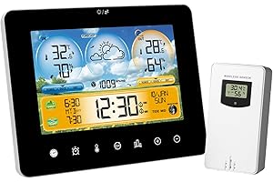 VONIVI Wetterstation Funk mit Außensensor Indoor Outdoor Thermometer Innen Außentemperatur und Luftfeuchtigkeit Wetterstation Funk mit Auß Sensor Wetterstation Funk mit Außensensor(schwarz)