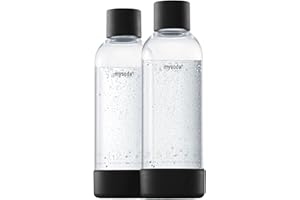 MYSODA Carbonating Bottles 2Pck 1L - Compatible, Wassermaxx, Aqvia, Sodapop and Levivo - Lid and Base Made of Wood Composite - Quick-Lock Reusable Bottles - BPA Free - Black