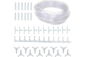 VISSQH Aquarium Airline Connettori e tubo flessibile, kit accessori pompa aria inclusi 48 pezzi Y T L I Connettore tubo aria + 5 metri Tubo linea aria acquario 4mm * 6mm