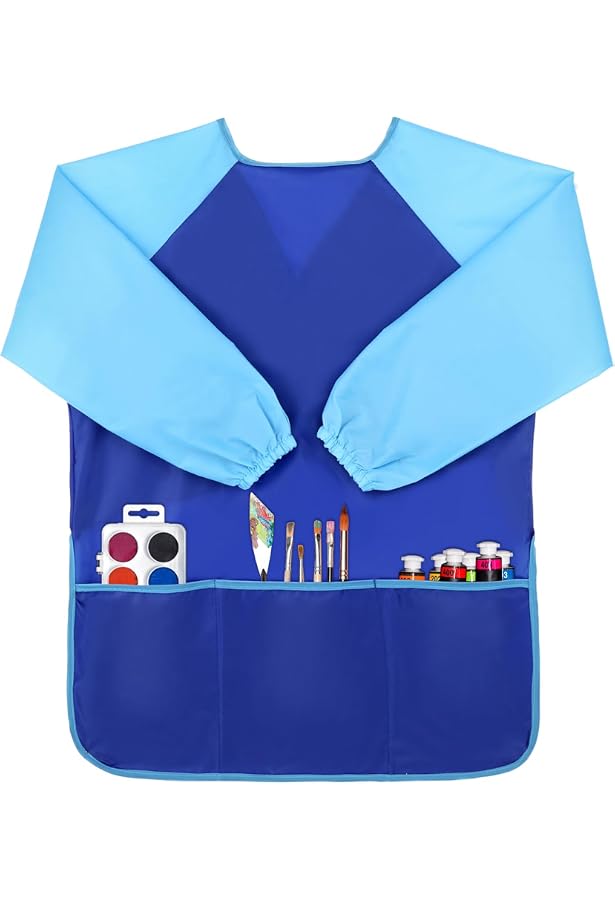 Tablier Peinture Enfant Manches Longues – Imperméable Polyester – 3 Poches – Taille 90-140 Cm – Pour école, Cuisine, Activités Créatives - 5