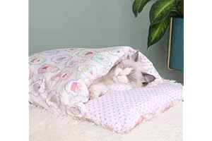 URITIS Halbgeschlossener Katzenschlafsack, selbstwärmendes Katzennestbett, Haustiermatte, Teppich mit Kissen, bequemes Haustierhöhlenbett, warmes Katzennest im Herbst und Winter, Hundehütte