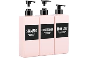 ‎SEGBEAUTY Segbeauty Seifenspender für Badezimmer, 3 Stück 500 ml, Shampoo- und Schaumbadspender, Kunststoffspender mit Etiketten, rosa Duschspender für Bad und Küche