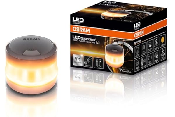 OSRAM LEDguardian Road Flare Signal V16 IoT, luz de Advertencia LED certificada DGT 3.0, Uso obligatorio en España, 1900K, localización en Tiempo Real