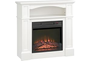 HOMCOM Cheminée électrique Effet Flammes LED luminosité réglable avec télécommande - 1800 W - 80,5 x 32,3 x 80,5 cm Blanc