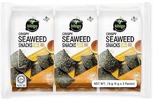 CJ Bibigo Crispy Seaweed Snacks - Sesame Flavour 5g (Pack of 3) dark green