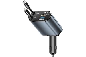 XIANGBIN 120W Retractable Car Charger 4 in 1 Car Charger Adapter with Retractable Cables and Voltage DisplayWith USB/USB-C Ports Compatible with iPhone, Android, Samsung Galaxy