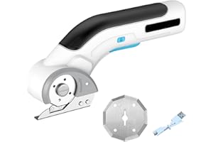 HOCOMAY Cordless Electric Scissors, Cardboard Cutter with Replacement Blade, Rechargeable Mini Fabric Box Rotary Cutter, Powerful Electric Shears Tool with Safety Lock & LED Light for Leather Fabric Packages