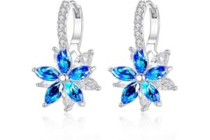 Josfeva Silver Hoop Earrings for Women, White Gold Plated Double Flower Hoop Earring with Cubic Zirconia, Hypoallergenic Crystal Hoop Earrings, Size:13mm * 22mm, Gift for Women Girls