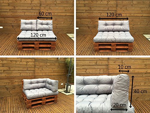 Palettenkissen Palettenauflage Sitzkissen Rückenkissen Palettensofa Kissen Euro Paletten Polster 03 (120x80x15 cm Sitzkissen, Dunkelgrau) - 2