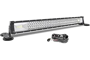 AUXTINGS Barre de Rampe à LED Droit de 82cm 405W, 3 rangées de Feux de Travail à LED étanches 12V Feux de Brouillard à LEDs avec Support magnétique et câblage pour Voiture Camion Tracteur SUV, IP67