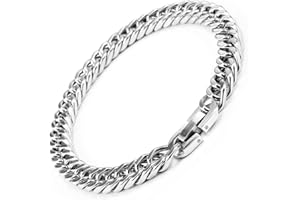 VGWON Bracciale Cubano in Acciaio Inox 316L per Uomo con Chiusura, Argento Nero Bracciale Cubano Solido in Argento con Taglio a Diamante 8mm, Regali di Gioielli per Uomo