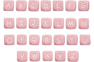 BEEFLYING 26 Piezas Alphabet Silicone Cubic Beads Dados Cuentas de Silicona Agujero Grande para Hacer Joyas