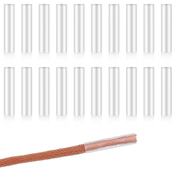 Yewseas 12 stuks veterreparatieset, 3 cm x 6 mm, transparant, krimpkous voor kunststof veters, sportschoenen, strandbroeken, doe-het-zelf reparatie, transparant, L, Transparant