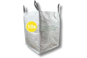 dm-folien Big Bag Mineralwolle 90x90x120cm I 10 Stück I SWL 500 kg I Mineralwolle Sack mit 2 Hebeschlaufen & Schürze I KMF Big Bag Säcke mit 970 Liter Fassungsvermögen I stabil & beschichtet