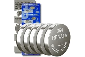 GENERIC SR621SW Watch Batteries - 5 x Renata 364 Swiss Made Equivalent to SR621SW Replacement Cell Button Battery Pack for Watches with Fitting Guide