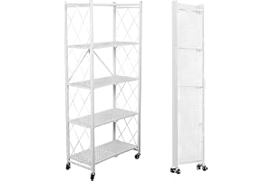 SEVEN COMFORT Hopfällbar hylla med 5 nivåer, metallhylla med hjul, 100 kg, för kök, badrum, vardagsrum