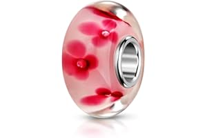 MATERIA by Matthias Wagner Glas Bead Blumen weiß pink für European Beads Armband 949