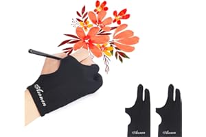 Asonen -Artist Gloves for Drawing 2 Pack,Three-layer fixed anti-touch,Two Fingers Gloves for sketching, inking, coloring and digital drawing on graphics tablets, Universal Right and Left Hands