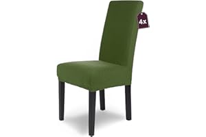 SH SCHEFFLER-HOME LIVE HOMESTYLE SCHEFFLER-Home Fundas Sillas de Comedor Elásticas Luna – Set de 4 Elegantes Fundas Sillas Ajustables – Franela Fundas para Sillas con Banda Elástica, Verde