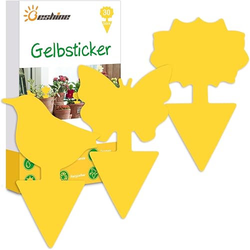 Beshine Yellow Stickers, Pack of 30 Yellow Plates Fungus Gnats Control Sticky Catcher for Plants Indoor and Outdoor Insects Fly Control, Waterproof and Non-Toxic