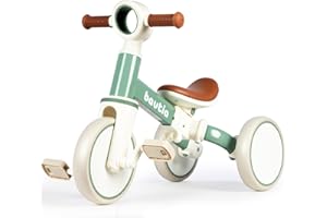 Bautia Baby Balance Bike 1 2 Year Old Boy Girl, 3 Wheels Tricycle for Toddlers 1-4, 4 in 1 Kids Bicycle Ride on Toy with Removable Pedals