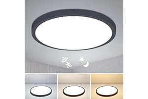 ‎COMBUH Combuh LED Deckenleuchte mit Radar Dämmerungssensor, 28W 2800LM Schwarz Flache Deckenlampe mit Bewegungsmelder 3000K/4000K/6000K, Ø30CM Ultra Dünn Flach Lampen Deckenlampen für Balkon Flur Treppe