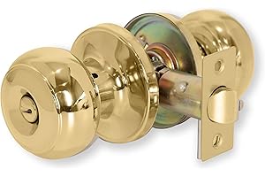 XFORT Bello Privacy Knob Set Polished Brass, Door Knob with Lock for Internal Wooden Bathroom Doors, Complete Set with Tubular Latch.
