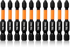 Hilpaty Juego de 10 Puntas Atornillador PH2, Bit de Destornillador Phillips Magnético Impacto, Longitud 50mm, Vástago Hexagonal de 1/4"