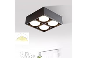 ZMH Focos de techo LED empotrados - Lámpara de techo negra con 4 luces giratorias, moderna, cuadrada, incluye luz cálida GX53 de 20W para sala de estar, cocina, comedor, oficina, pasillo