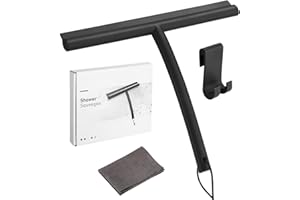 HEUCHAEY Ściągaczka prysznicowa z haczykiem, smycz, czarna o szerokości 24cm, ściągaczka silikonowa, gratis ściereczka irchowa, bez wiercenia,nadaje się do łazienek, kuchni, szyb samochodowych, płytek