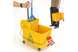 BAKAJI Carrello per Pulizie Professionale con Secchio Lavapavimenti per Mocio, Carrello Pulizie con Strizzatore e Pannello di Separazione, Maniglia e 4 Ruote Piroettanti di Plastica (20 Litri)