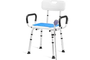 Careboda Sedia da Doccia con 6 Altezze Regolabili e Montaggio Senza Attrezzi, Sedile da Bagno con Schienale Rimovibile e braccioli Imbottiti per Doccia Interna