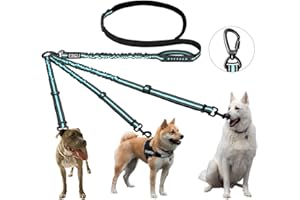 ETACCU PHILORN Potrójny rozdzielacz smyczy dla psa, nie wymaga użycia rąk, regulowany, zdejmowany, amortyzujący wstrząsy, smycz bungee, bez plątaniny, do wyprowadzania 3 psów, niebieski