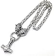 JAOYU Men Wolf Head Viking Necklace Thor's Hammer Pendant Mjolnir Necklace Norse Jewellery - Stainless Steel King Chain
