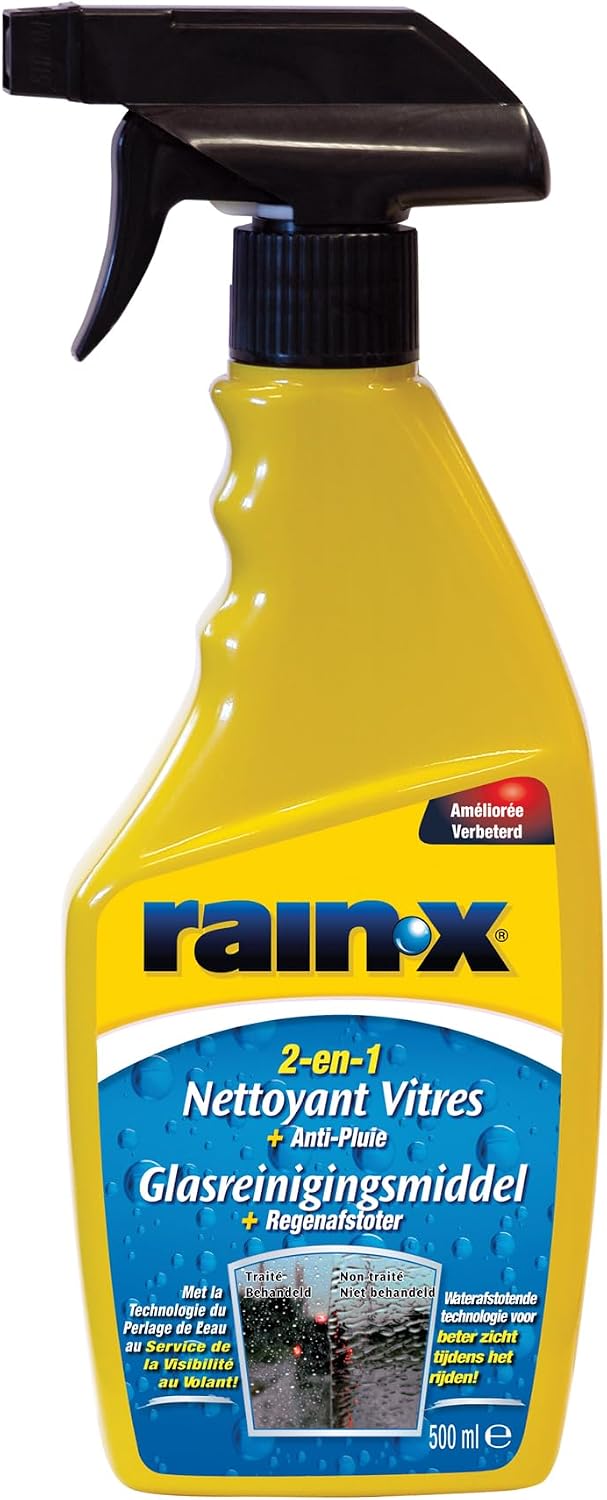 Rain-X 2-en-1 Lave Glace Voiture et Nettoyant Vitre Bain avec Traitement Anti Pluie Pare Brise Technologie Hydrophobique 500 ml
