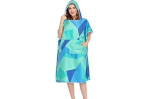 FLYILY Microfibre Surf Poncho Towel with Hood Bath Robe for swimming and beach changing One Size Fit All adults