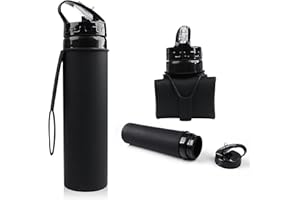 haierdidi Bouteille d'eau pliable en silicone - Sans BPA - 650 ml - Pour le sport, le camping, le voyage, le fitness, noir