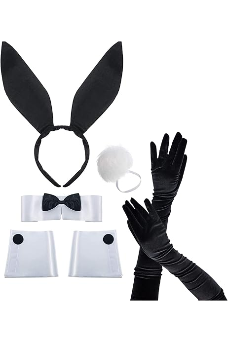 Bunny-Set Mit Ohren (Marabou), Schleife & Schwanz – 3-teilig, Rosa, Aus Polyester, Für Karneval & Partys