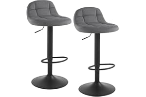 ‎WOLTU WOLTU Barhocker 2er Set Barstuhl mit Rückenlehne Fußstütze höhenverstellbar (60-82cm) 360° Drehstuhl bis 150kg belastbar Samt Metall Dunkelgrau BH317dgr-2