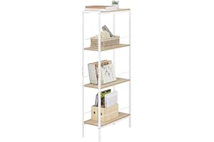 WOLTU Scaffale Salvaspazio da Cucina a 4 Ripiani, Scaffale Angolare per Bagno, Soggiorno, Camera da Letto, Stile Nordico, in Legno e Metallo, Rovere Chiaro+Bianco, 50x20x110cm, RGB53whe