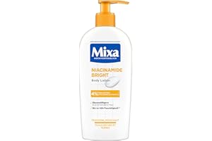Mixa Loción corporal hidratante, adecuada para cara, cuerpo y manos, adecuada para piel seca y cansada, Niacinamide Bright, hipoalergénica, 250 ml