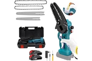 DE ROSA SHOP Mini Motosega a Batteria con Oliatore Automatico, 2 Batterie 48V, Barre da 6'' e 8'' Pollici con Catene di Ricambio e Blocco di Sicurezza – Potenza e Versatilità per Lavori di Precisione