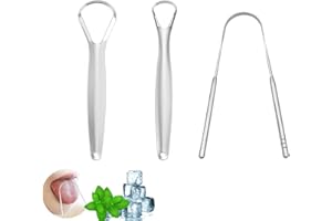 Jaimela 3 Pezzi Pulisci Lingua, Raschietto Lingua in Acciaio Inox, Pulisci Lingue Metallo, Ridurre L'Alito Cattivo, Spazzolino per Lingua