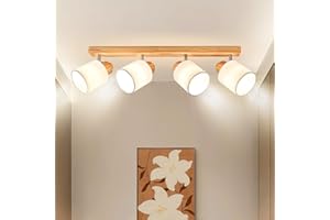 Doughelec Lámpara de Techo 4 Focos Orientable, Madera Plafones de Techo E14 Plafón Foco de techo Retro Aplique Pared Interior Giratorios Para Cocina Pasillos Salón Dormitorios, Sin Bombilla