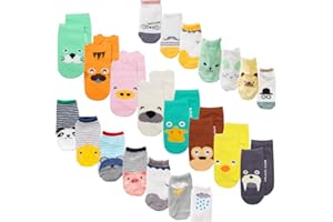 XM-Amigo calcetines de bebé, 22 pares/juego, impresión de animales, calcetines con empuñaduras antideslizantes para bebé niñas niños