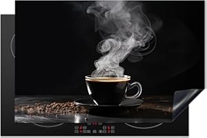 KitchenYeah© Cubre Vitrocerámica - Protector Vitroceramica Induccion 81x52 cm - Tapa Vitroceramica - Protector de Vitroceramica Café - Negro - Granos de café - Naturaleza muerta